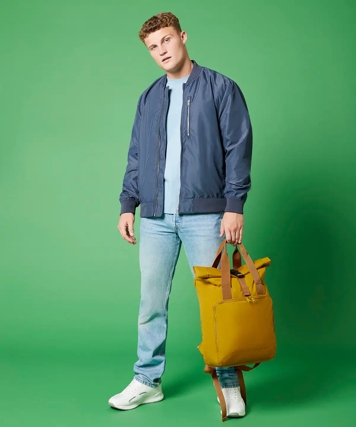 Recycled twin handle roll-top laptop backpack
