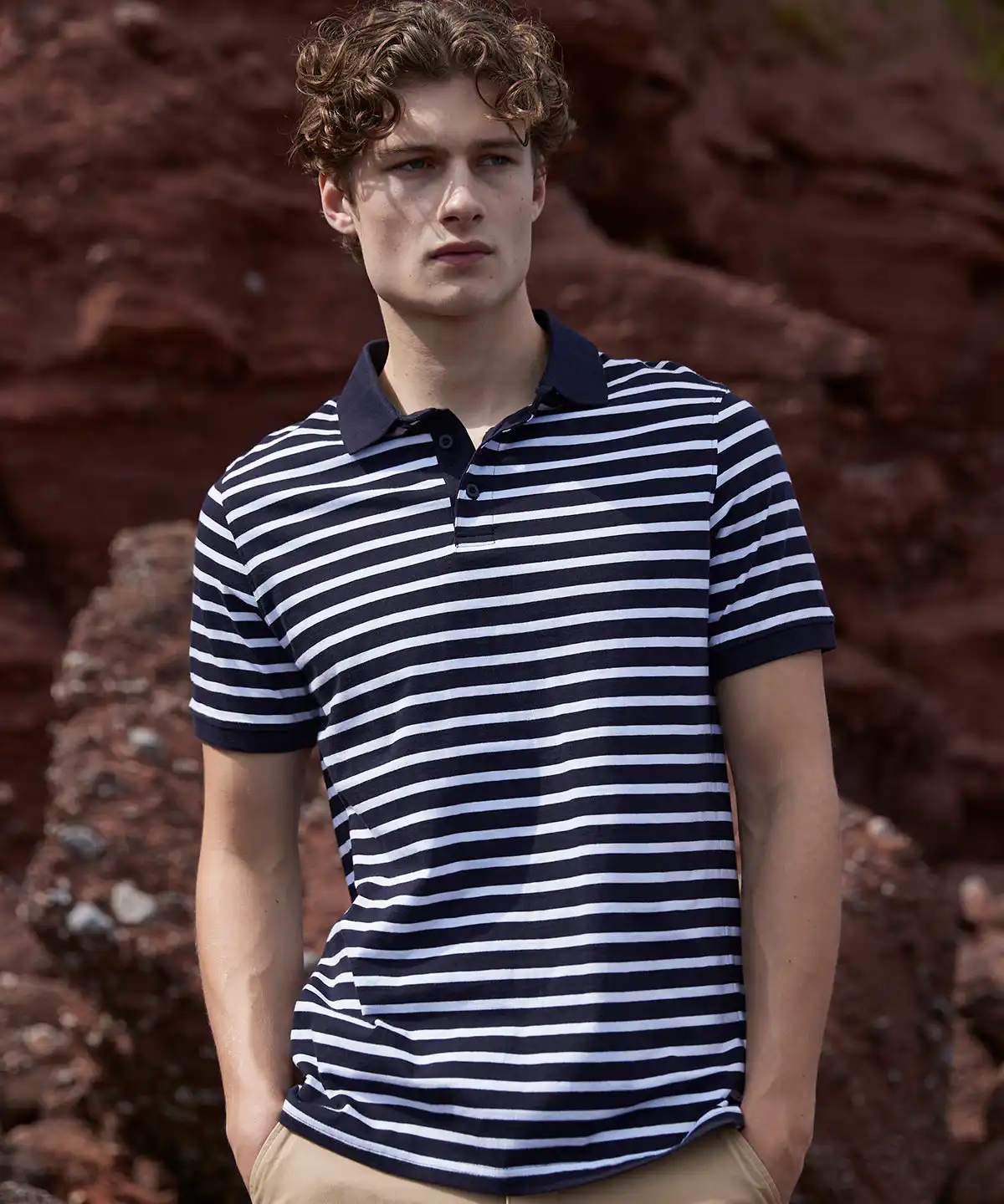 Striped jersey polo shirt