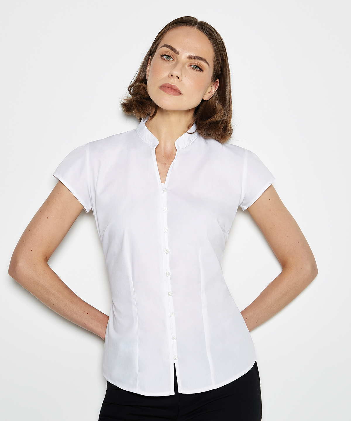 Women’s continental blouse mandarin collar cap sleeve (tailored fit)