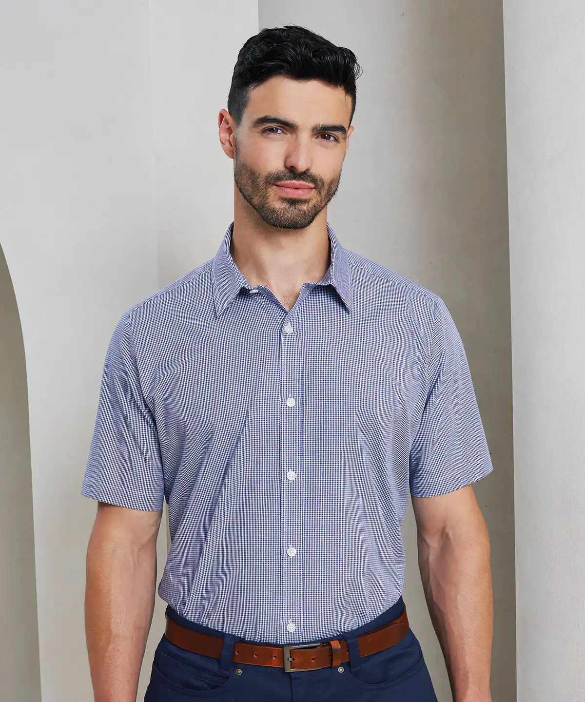 Microcheck (gingham) short sleeve cotton shirt