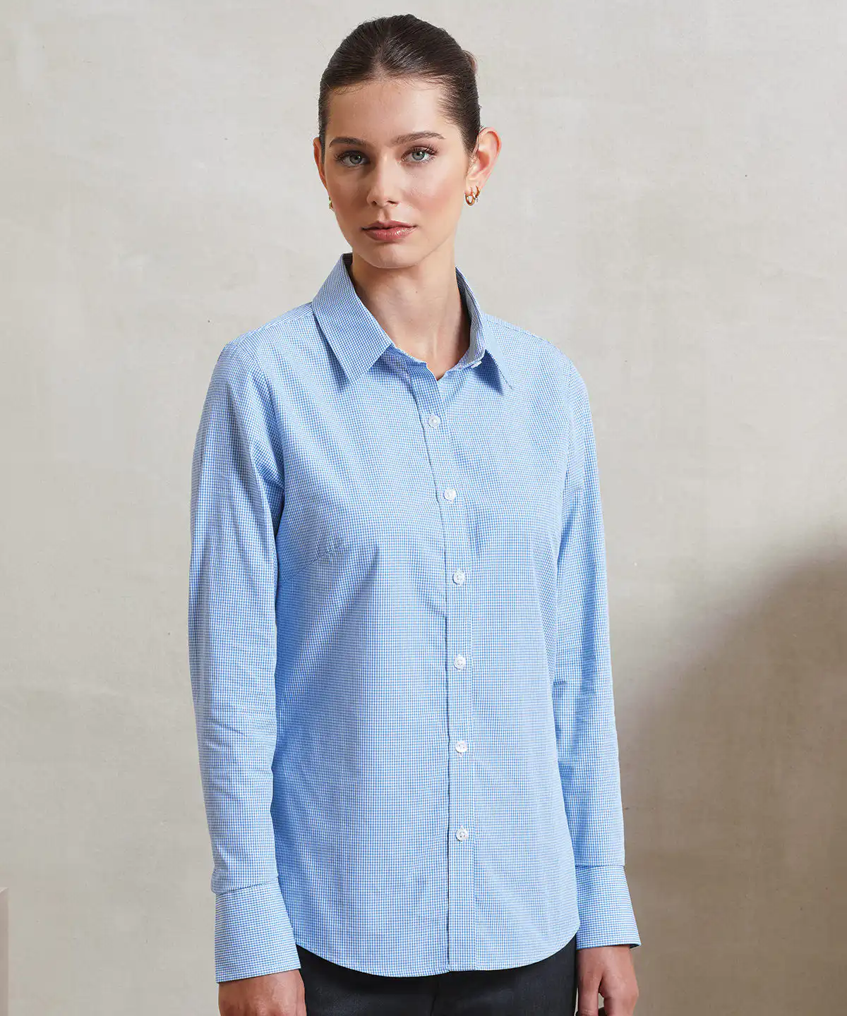 Women's microcheck (gingham) long sleeve cotton shirt
