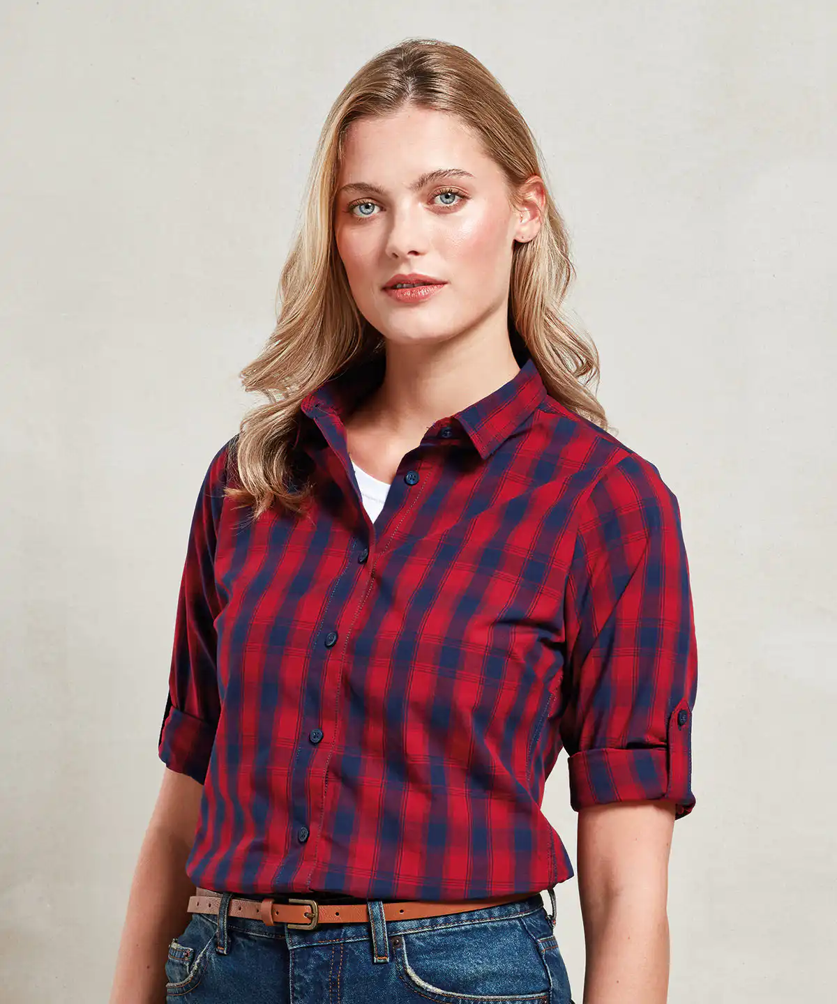 Women's mulligan check cotton long sleeve shirt