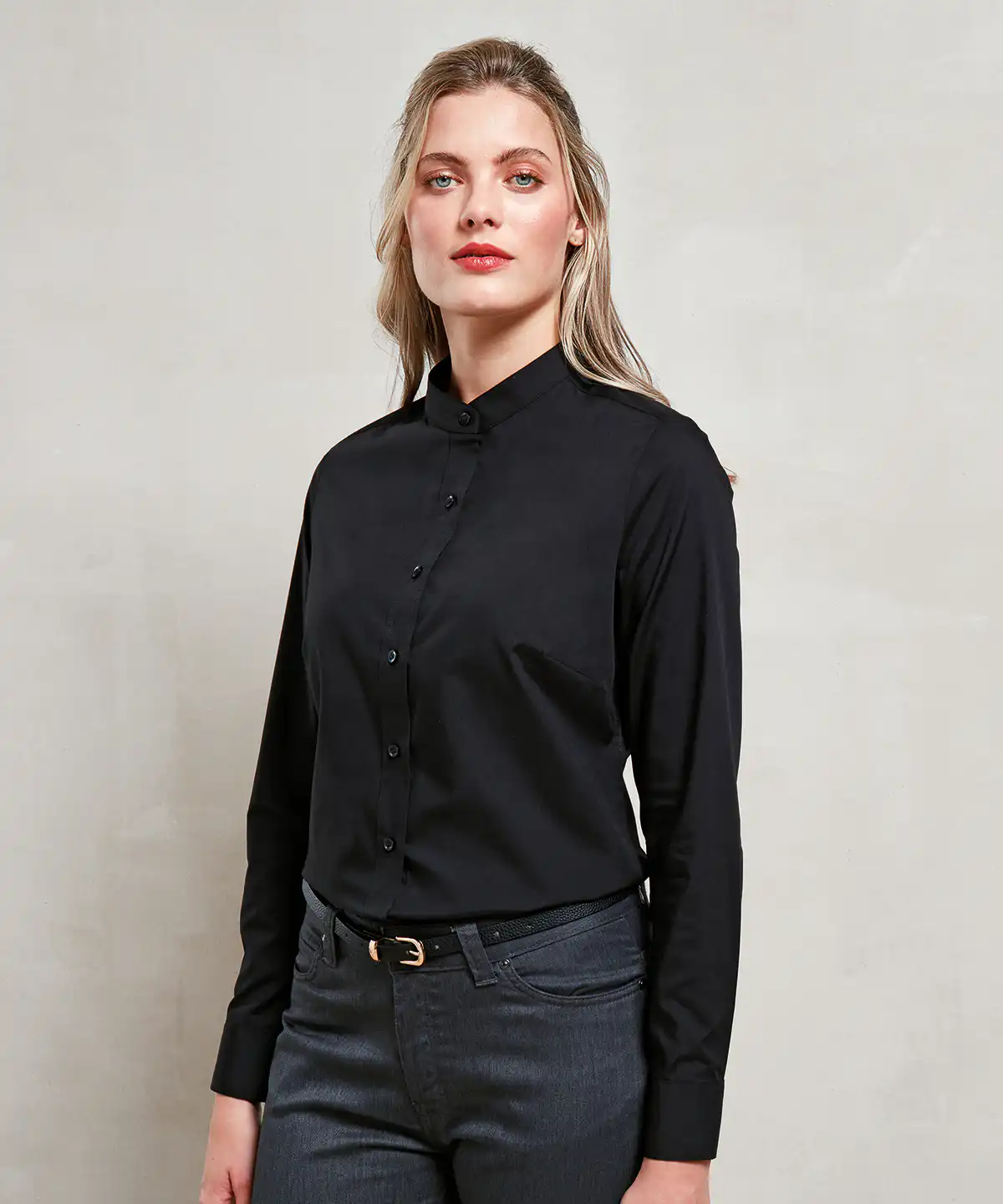 Women’s banded collar ‘grandad’ shirt