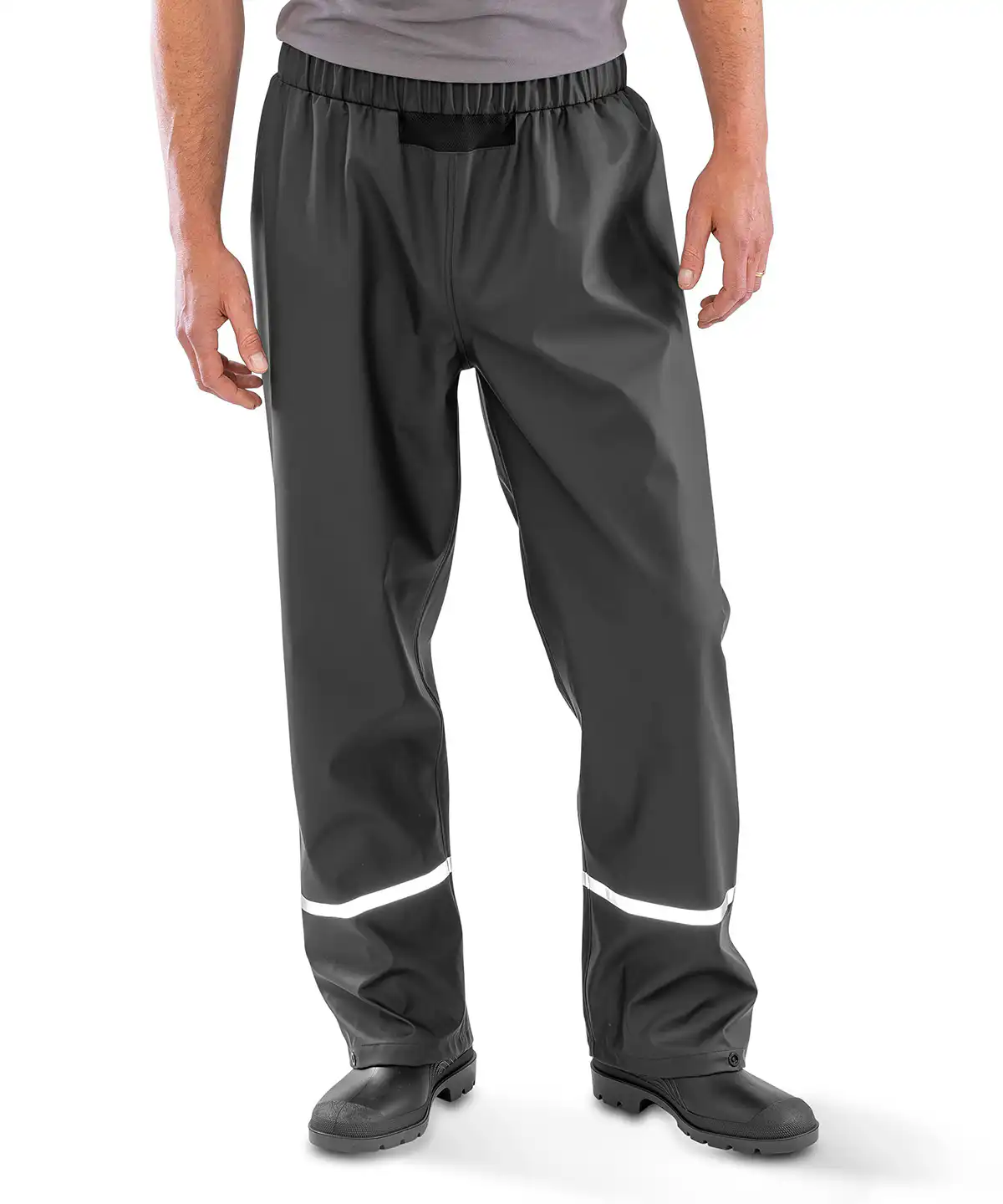 Prism pu waterproof trousers with reflective bands and recycled backing