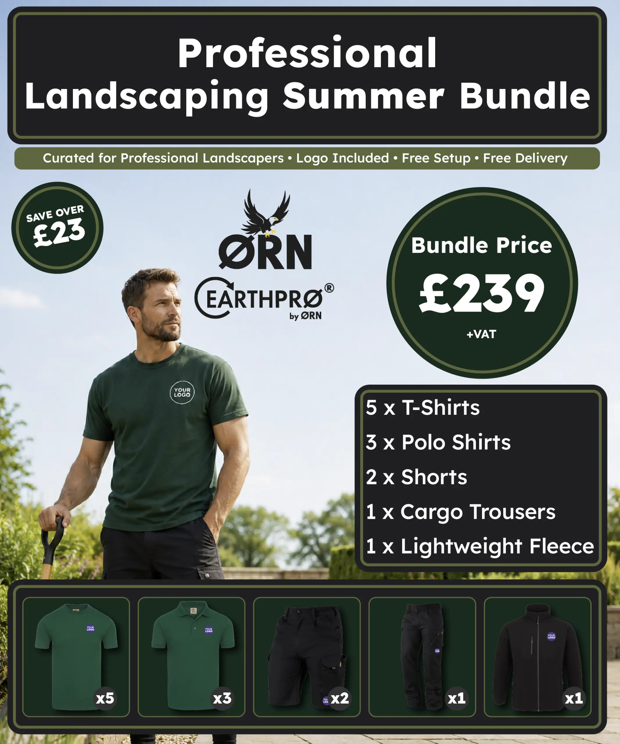 Professional Landscaping Summer Workwear Bundle | 12 Personalised ORN EarthPro Garments