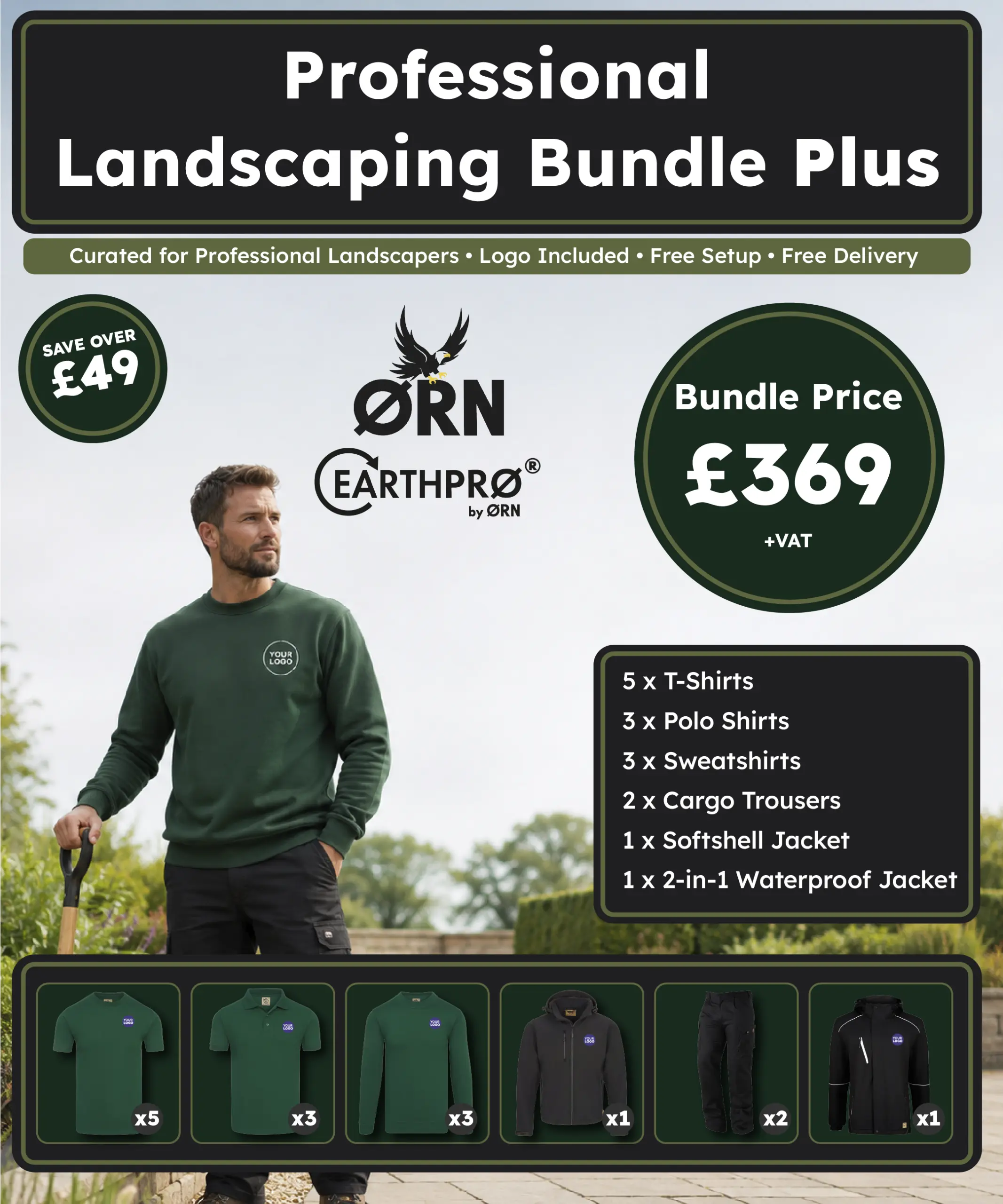 Professional Landscaping Workwear Bundle Plus | 15 Personalised ORN EarthPro Garments