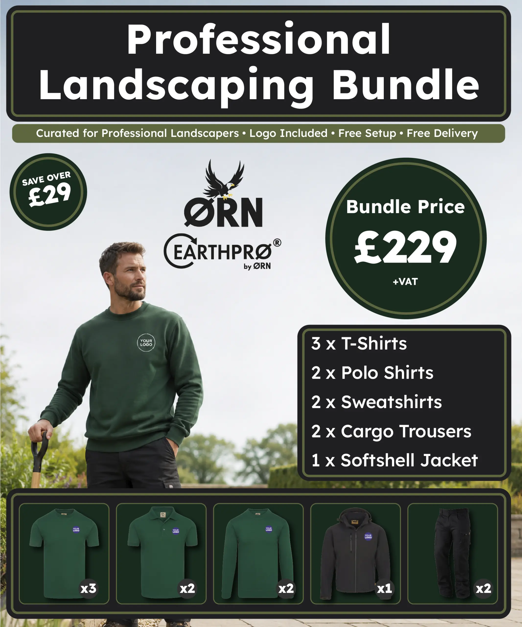 Professional Landscaping Workwear Bundle | 10 Personalised ORN EarthPro Garments